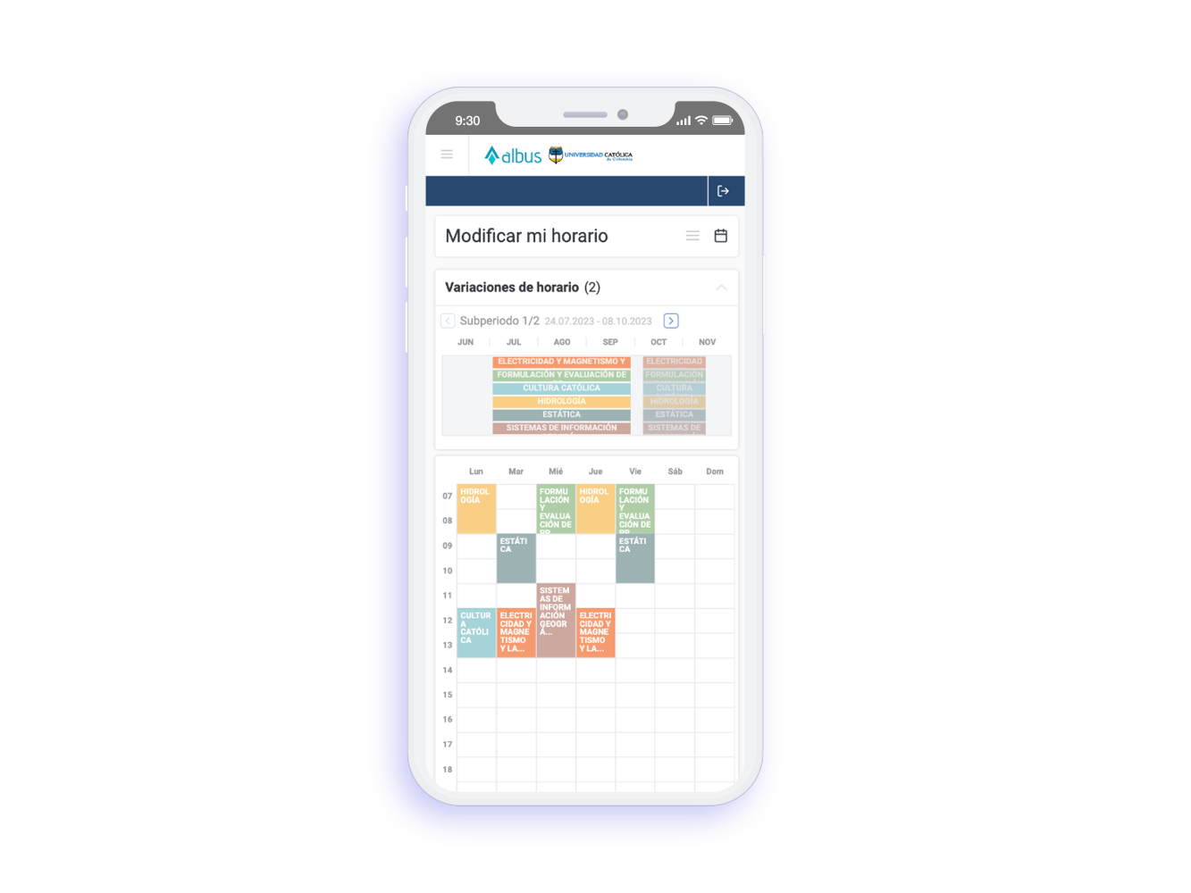 Albus - Vista del horario gráfico